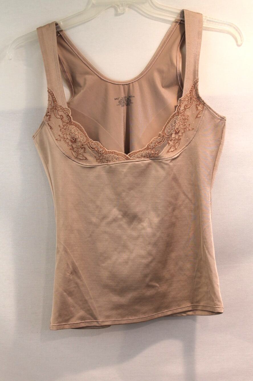 Bali Shapewear Lace Trim Camisole Tank Womens size XL Beige Scoop Neck Pullover